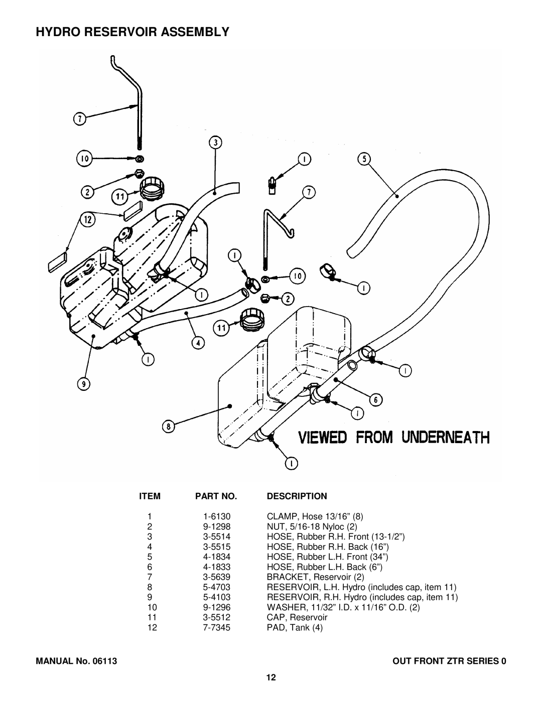 Snapper EZF6100M, EZF5200M, EZF2100DKU, ZF2300GKU manual Hydro Reservoir Assembly 