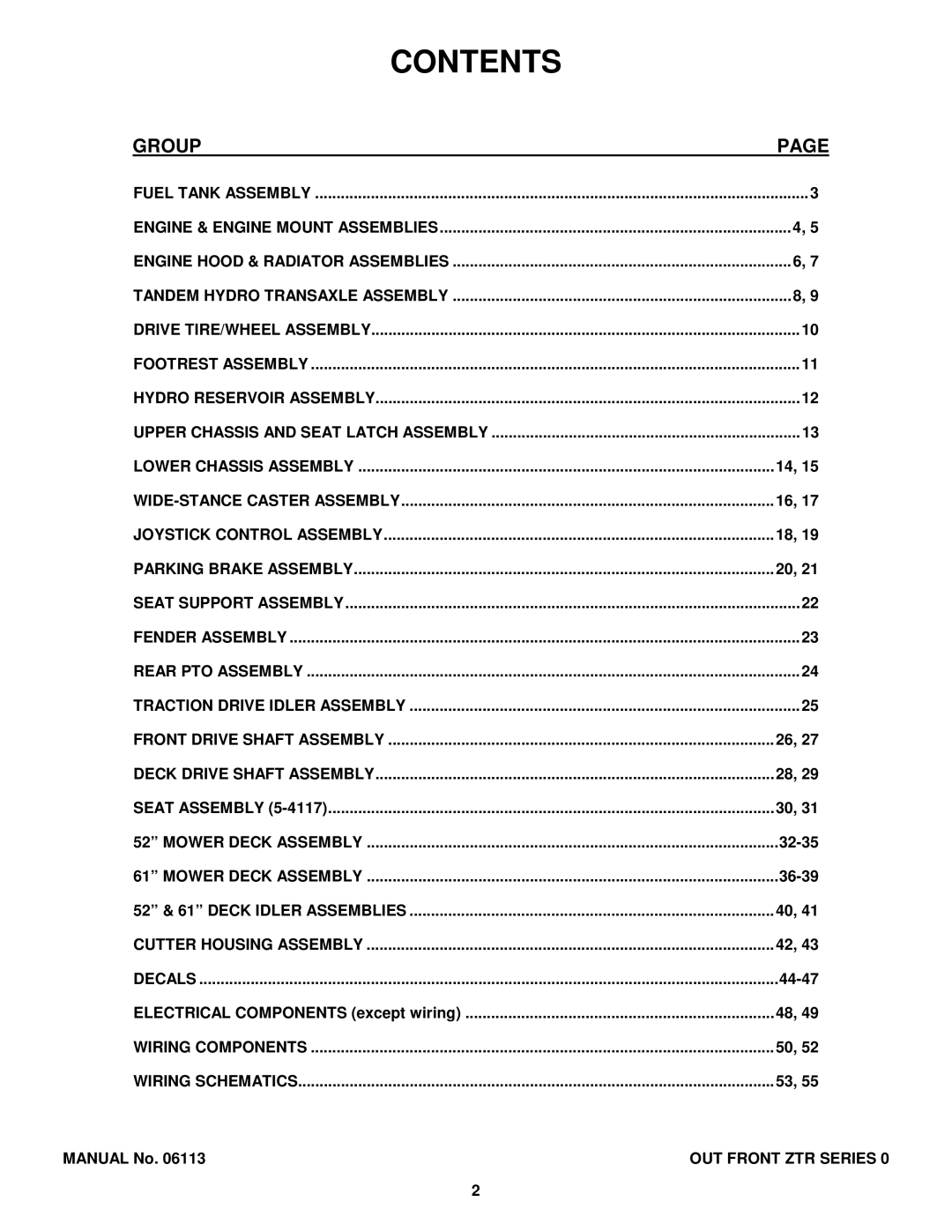 Snapper EZF2100DKU, EZF6100M, EZF5200M, ZF2300GKU manual Contents 