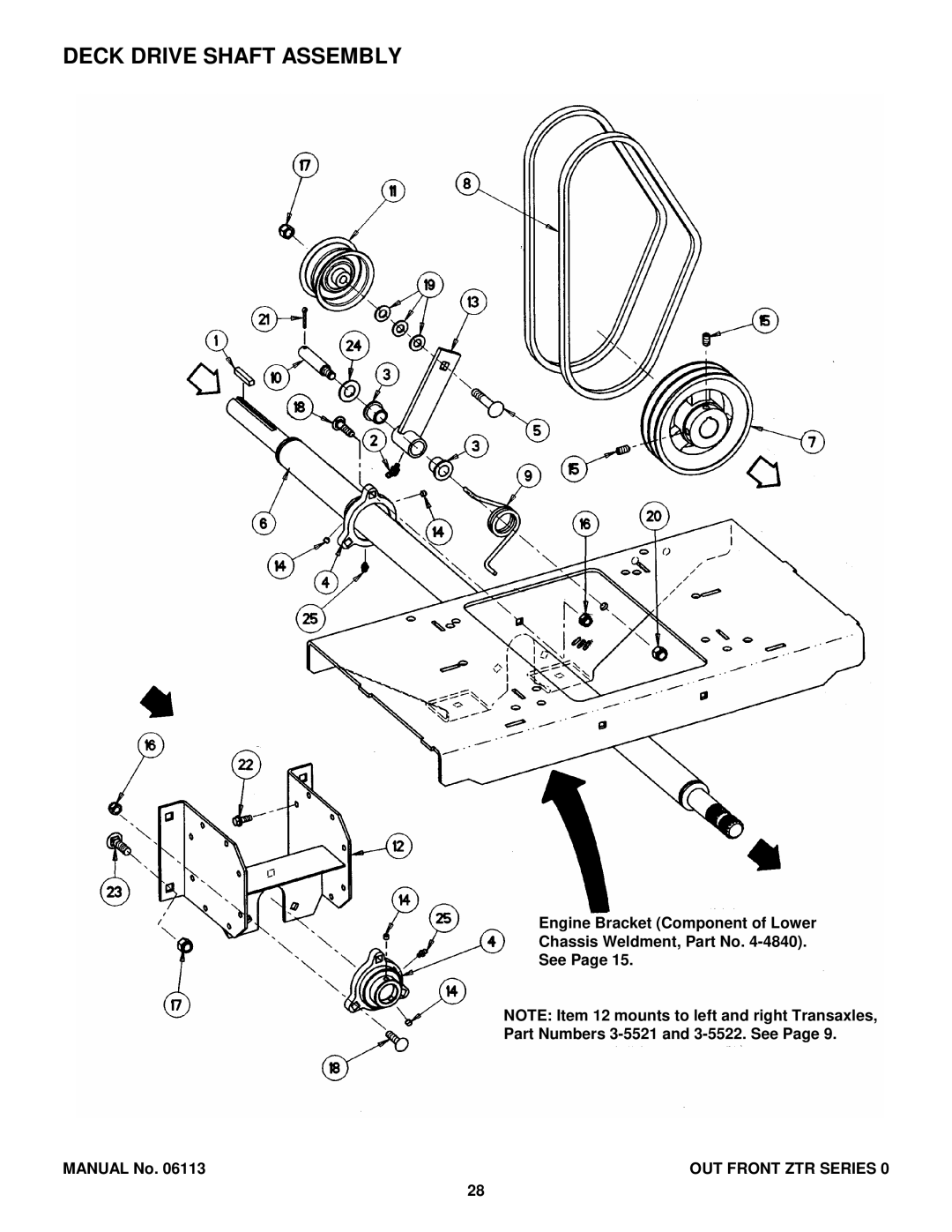 Snapper ZF2300GKU, EZF6100M, EZF5200M, EZF2100DKU manual Deck Drive Shaft Assembly 