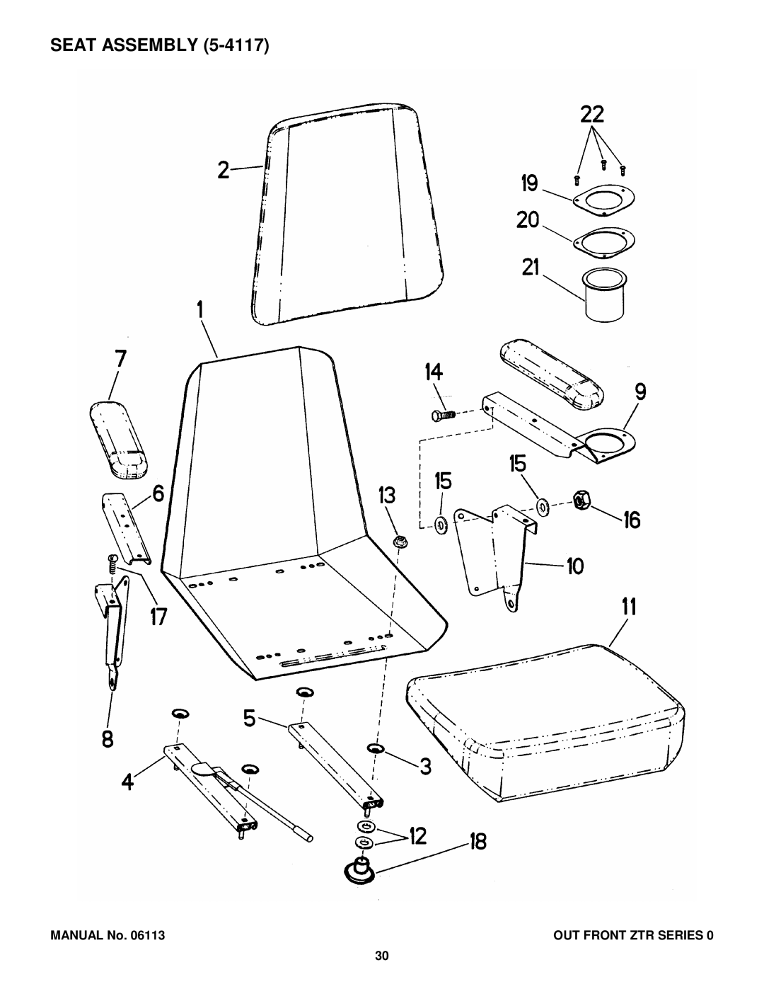 Snapper EZF6100M, EZF5200M, EZF2100DKU, ZF2300GKU manual Seat Assembly 