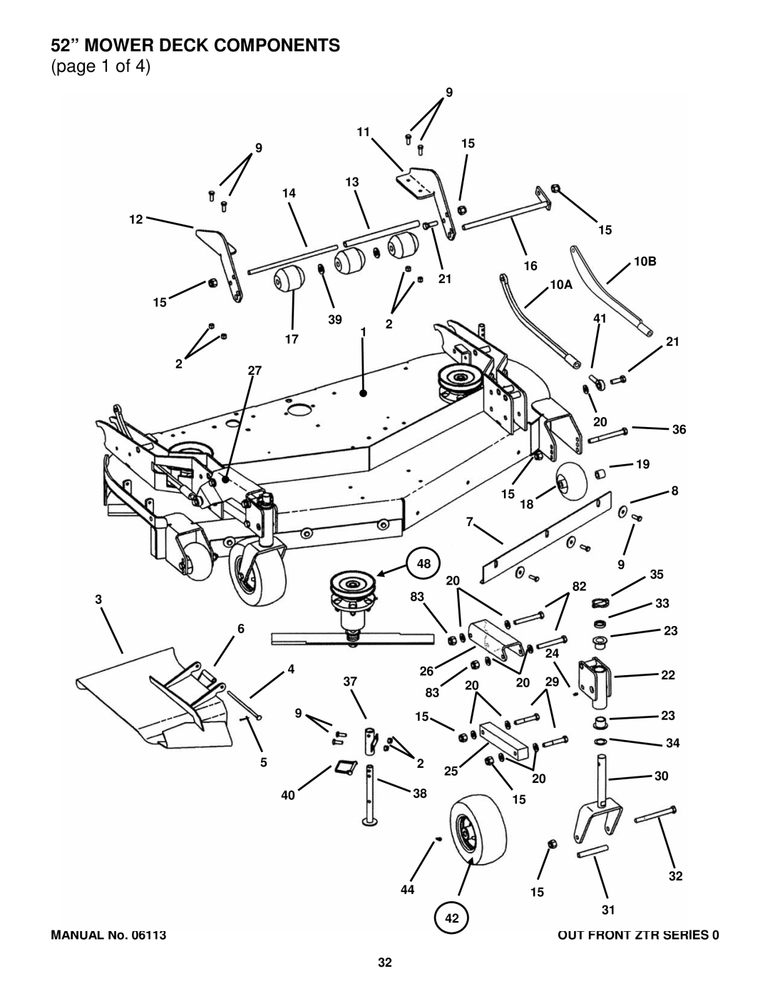 Snapper EZF2100DKU, EZF6100M, EZF5200M, ZF2300GKU manual Mower Deck Components 