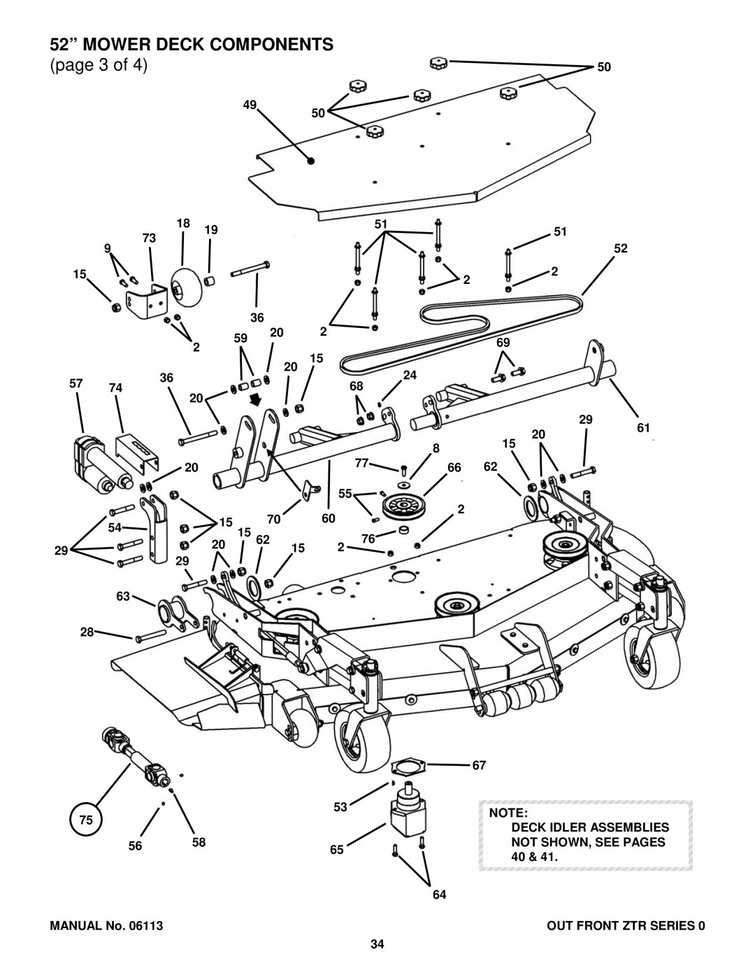 Snapper ZF2300GKU, EZF6100M, EZF5200M, EZF2100DKU manual Deck Idler Assemblies not SHOWN, see Pages 40 