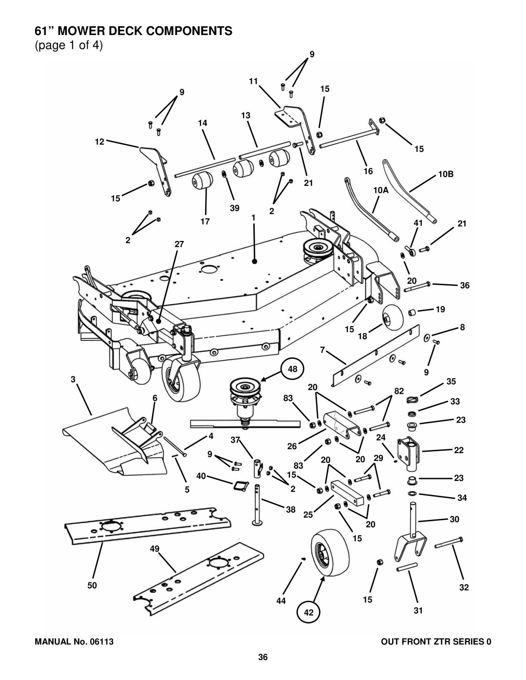 Snapper EZF6100M, EZF5200M, EZF2100DKU, ZF2300GKU manual 171 227 1610B 10A 2036 Manual No 