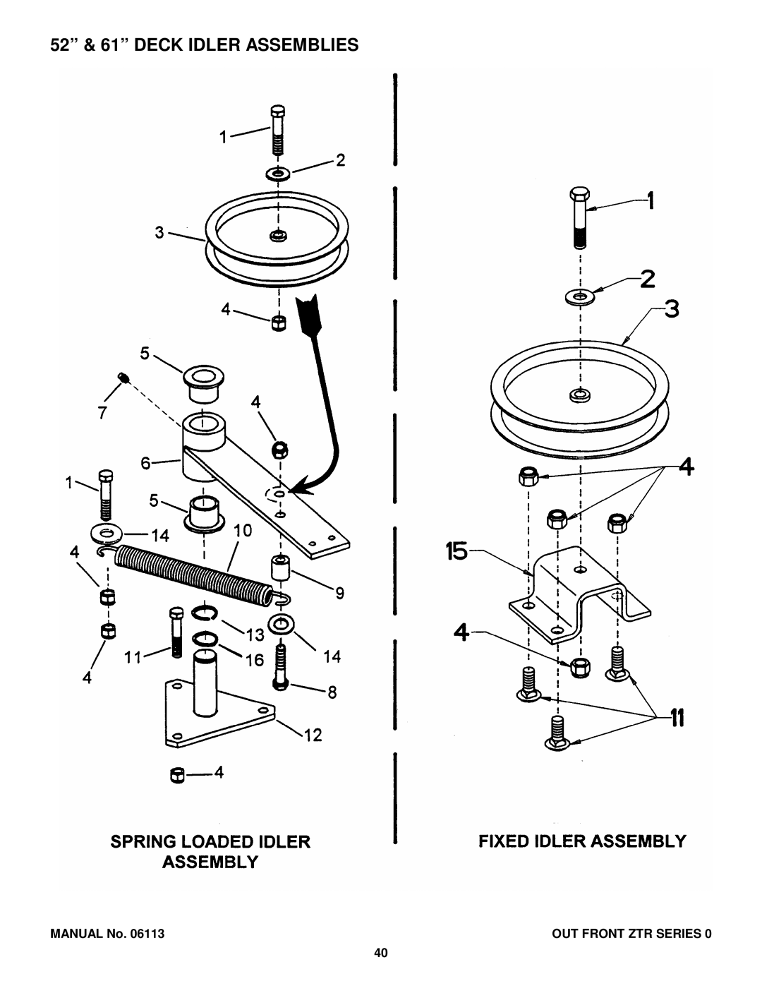 Snapper ZF2300GKU, EZF6100M, EZF5200M, EZF2100DKU manual 52 & 61 Deck Idler Assemblies 