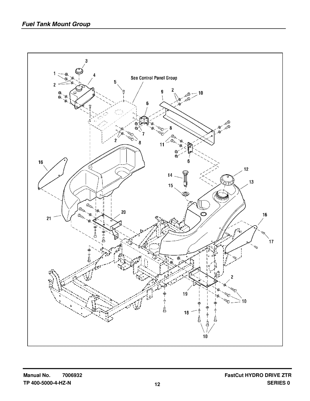 Snapper EZT20500BV, ZT18440KH manual Fuel Tank Mount Group 