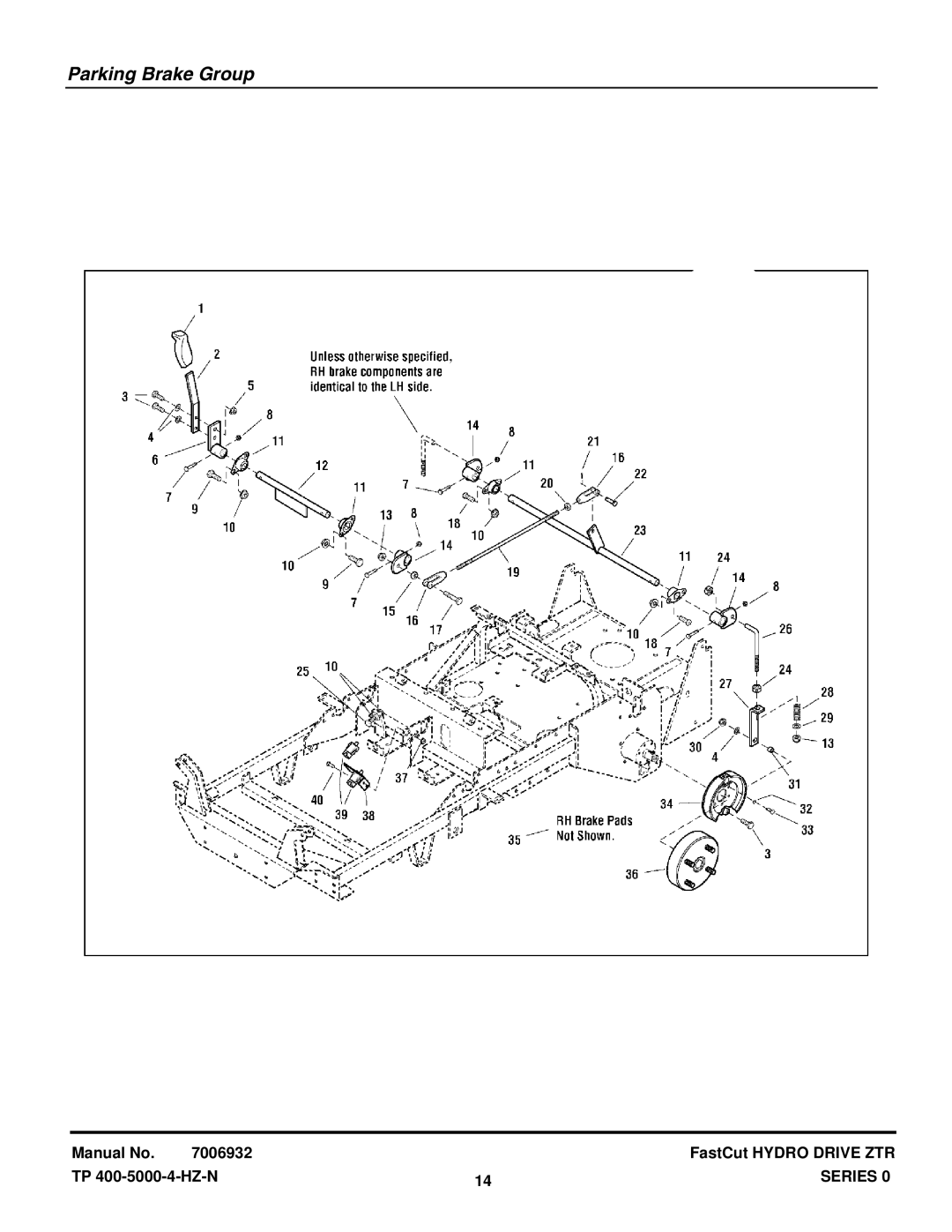 Snapper ZT18440KH, EZT20500BV manual Parking Brake Group 