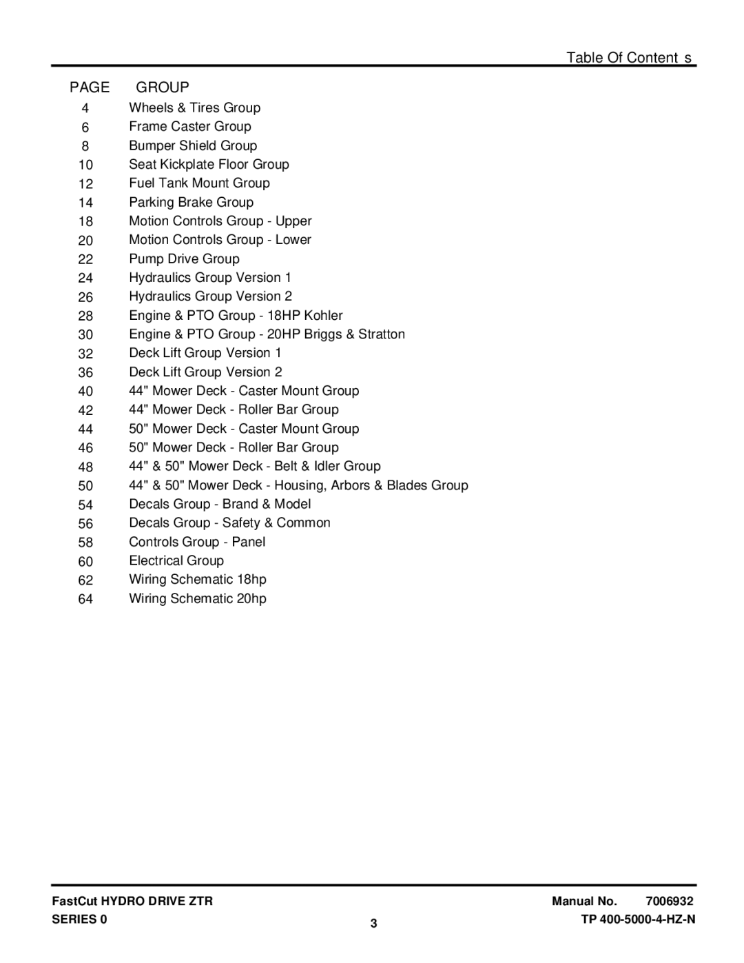 Snapper EZT20500BV, ZT18440KH manual Table Of Contents 