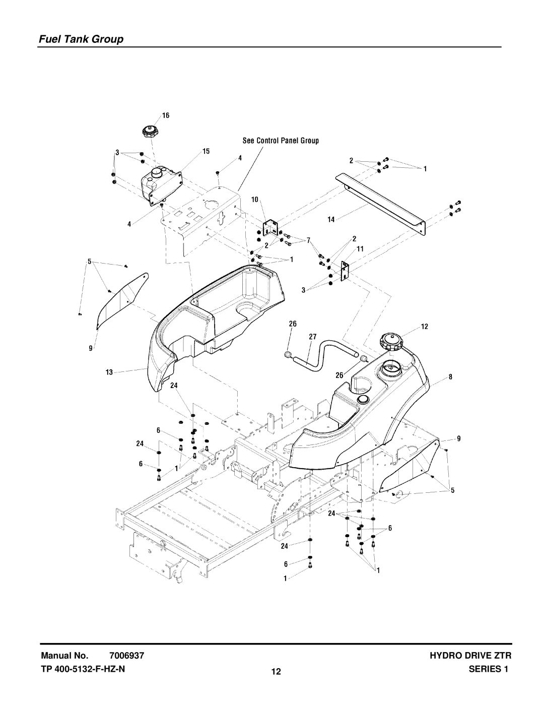 Snapper ZT20501BV (5900610), EZT20501BV (5901166), 400ZB2450 (5900706), ZT19441KWV (5900609) manual Fuel Tank Group 