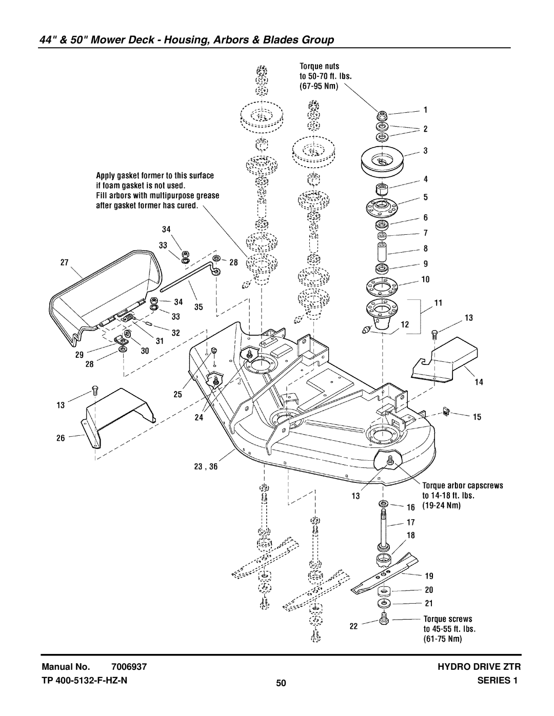 Snapper EZT20501BV (5901166), 400ZB2450 (5900706), ZT20501BV (5900610) 44 & 50 Mower Deck Housing, Arbors & Blades Group 