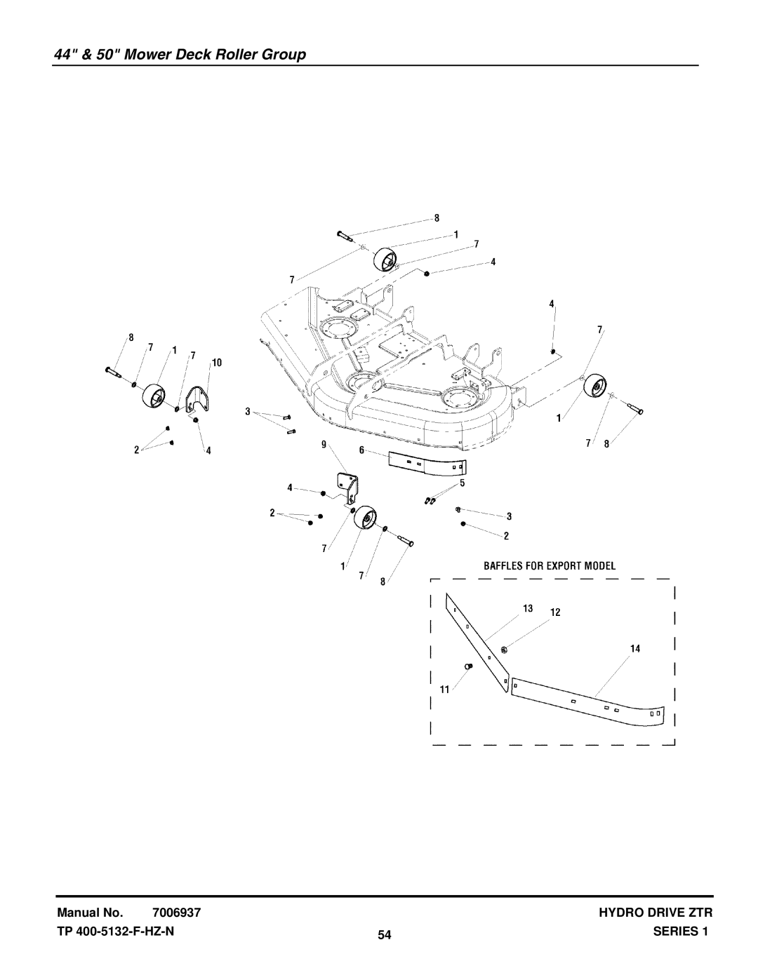 Snapper ZT18441KHC (5900608), EZT20501BV (5901166), 400ZB2450 (5900706), ZT20501BV (5900610) 44 & 50 Mower Deck Roller Group 