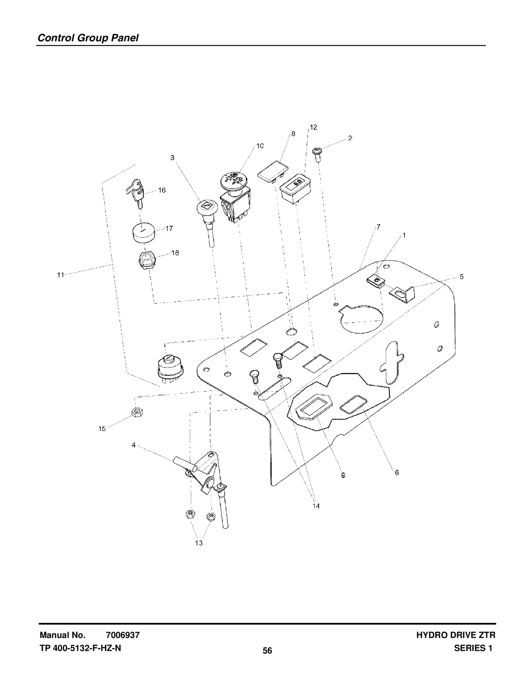 Snapper 400ZB2450 (5900706), EZT20501BV (5901166), ZT20501BV (5900610), ZT19441KWV (5900609) manual Control Group Panel 