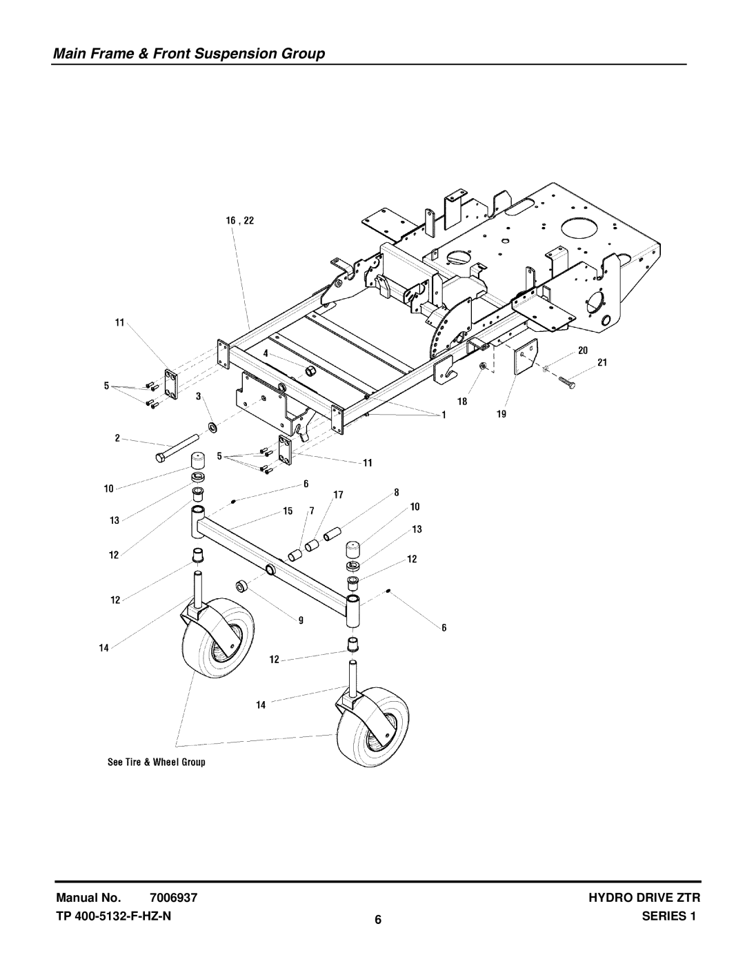 Snapper 400ZB2450 (5900706), EZT20501BV (5901166), ZT20501BV (5900610) manual Main Frame & Front Suspension Group 