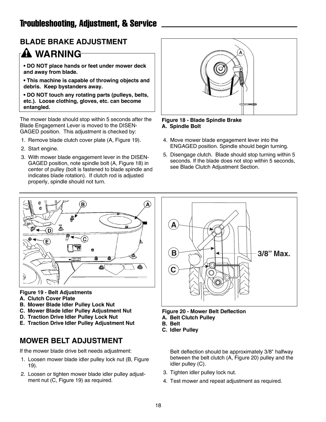 Snapper FB13250BS, GM2515KAW, GM2513H manual Blade Brake Adjustment, Mower Belt Adjustment 