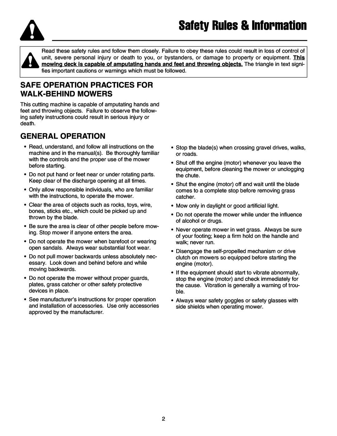 Snapper FB13250BS, GM2515KAW, GM2513H manual Safety Rules & Information, Safe Operation Practices For Walk-Behindmowers 