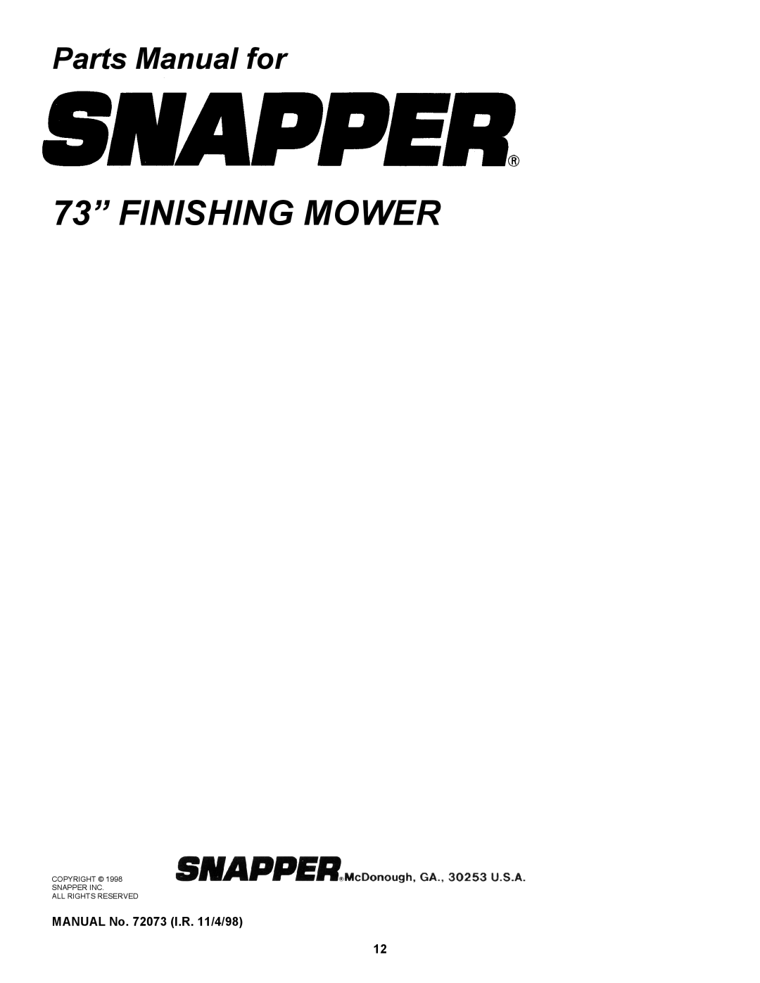 Snapper Finishing Mower manual 