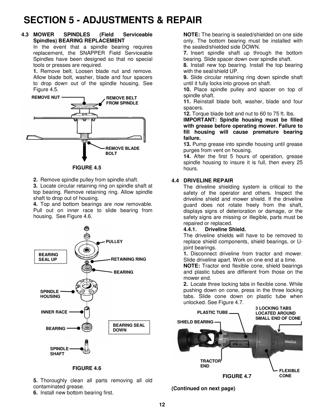 Snapper FM7300 important safety instructions Driveline Repair, Driveline Shield 