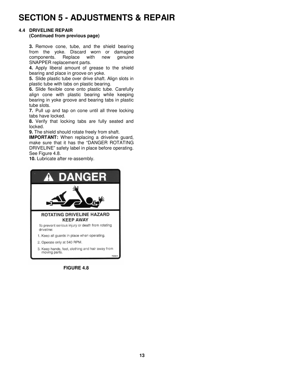 Snapper FM7300 important safety instructions From previous 