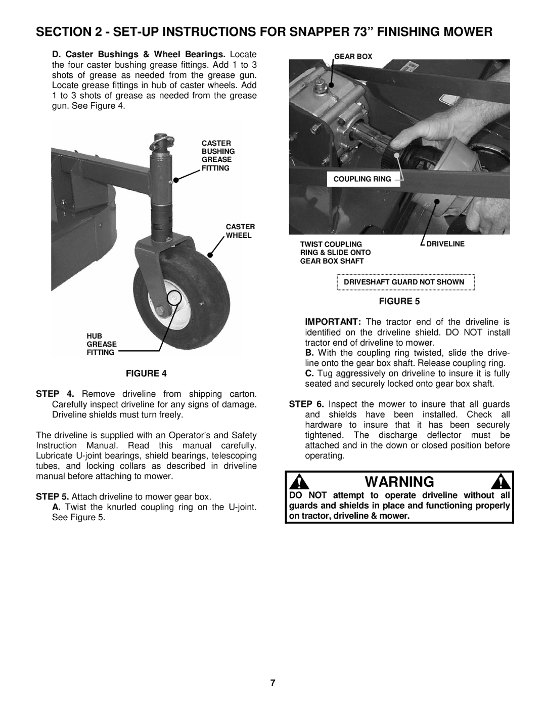 Snapper FM7300 important safety instructions Caster Bushing Grease Fitting Wheel HUB 