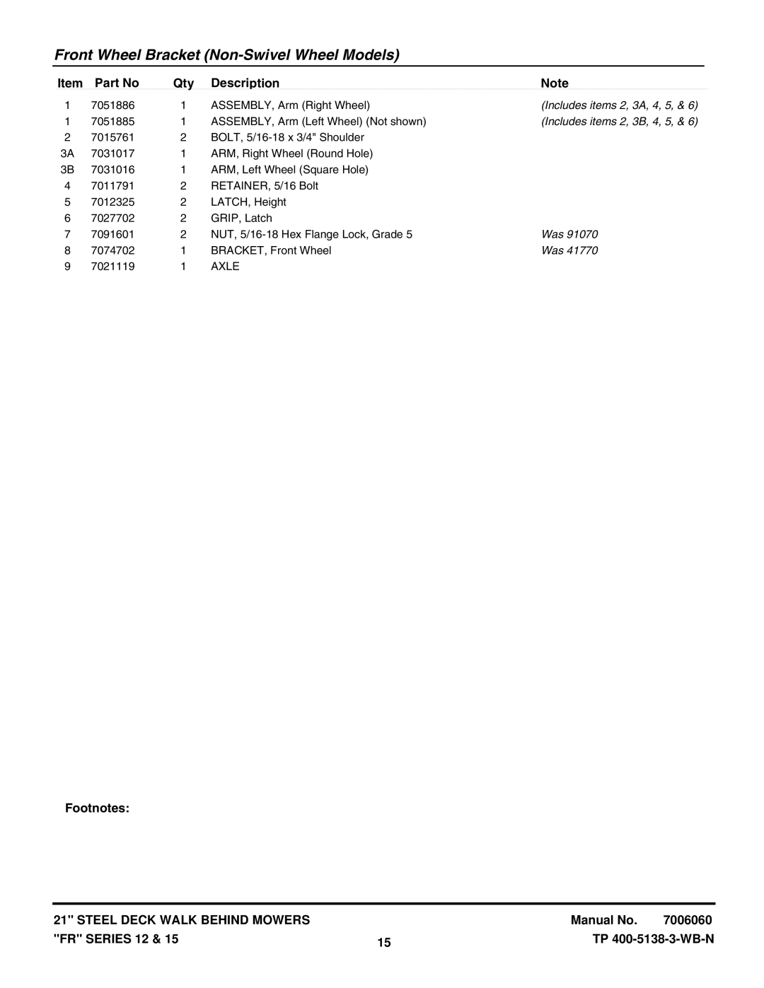 Snapper FRP216012E, FRPS216015E, NFRP216012E, NFRP216012E manual Includes items 2, 3A, 4, 5, Includes items 2, 3B, 4, 5 