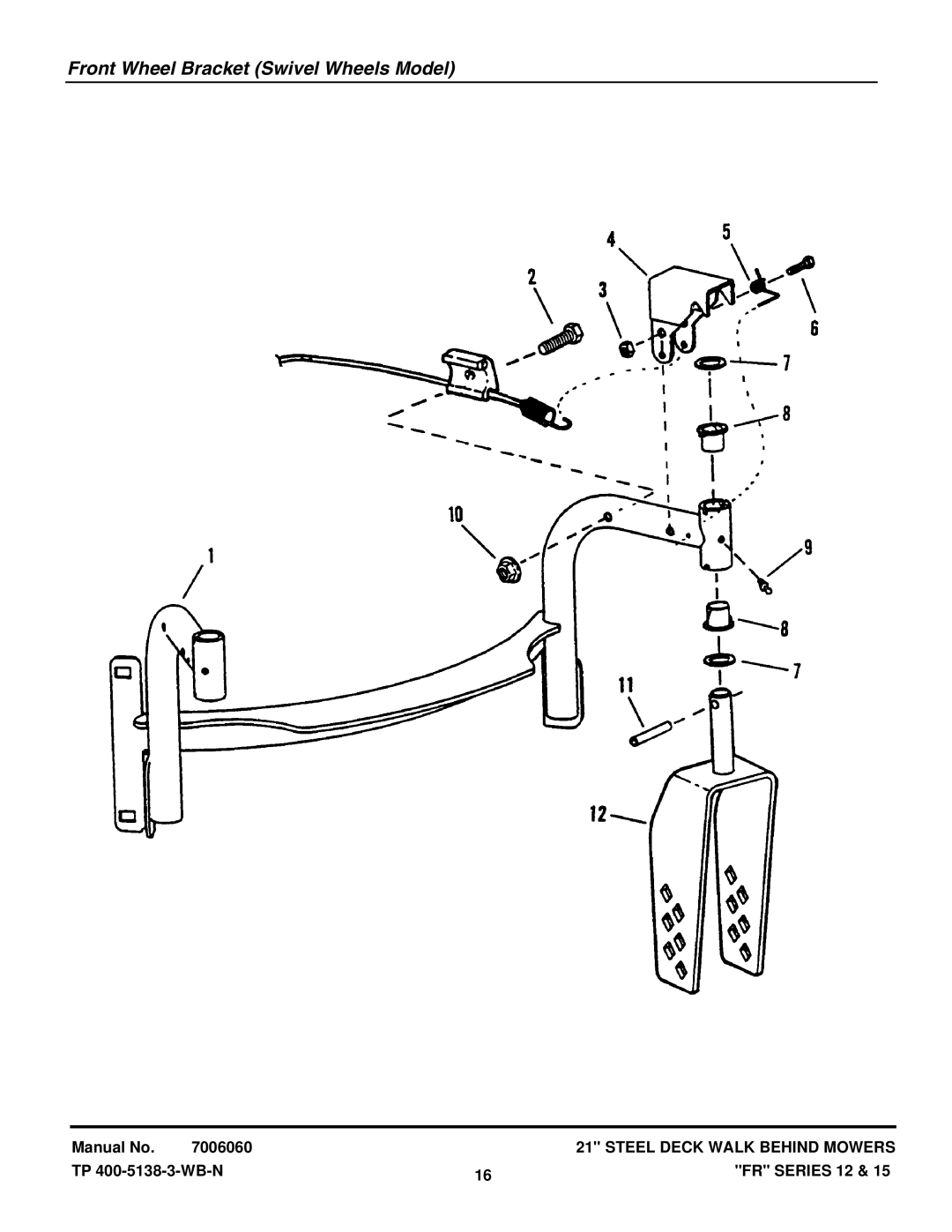 Snapper FRP216012E, FRPS216015E, NFRP216012E, NFRP216012E manual Front Wheel Bracket Swivel Wheels Model 