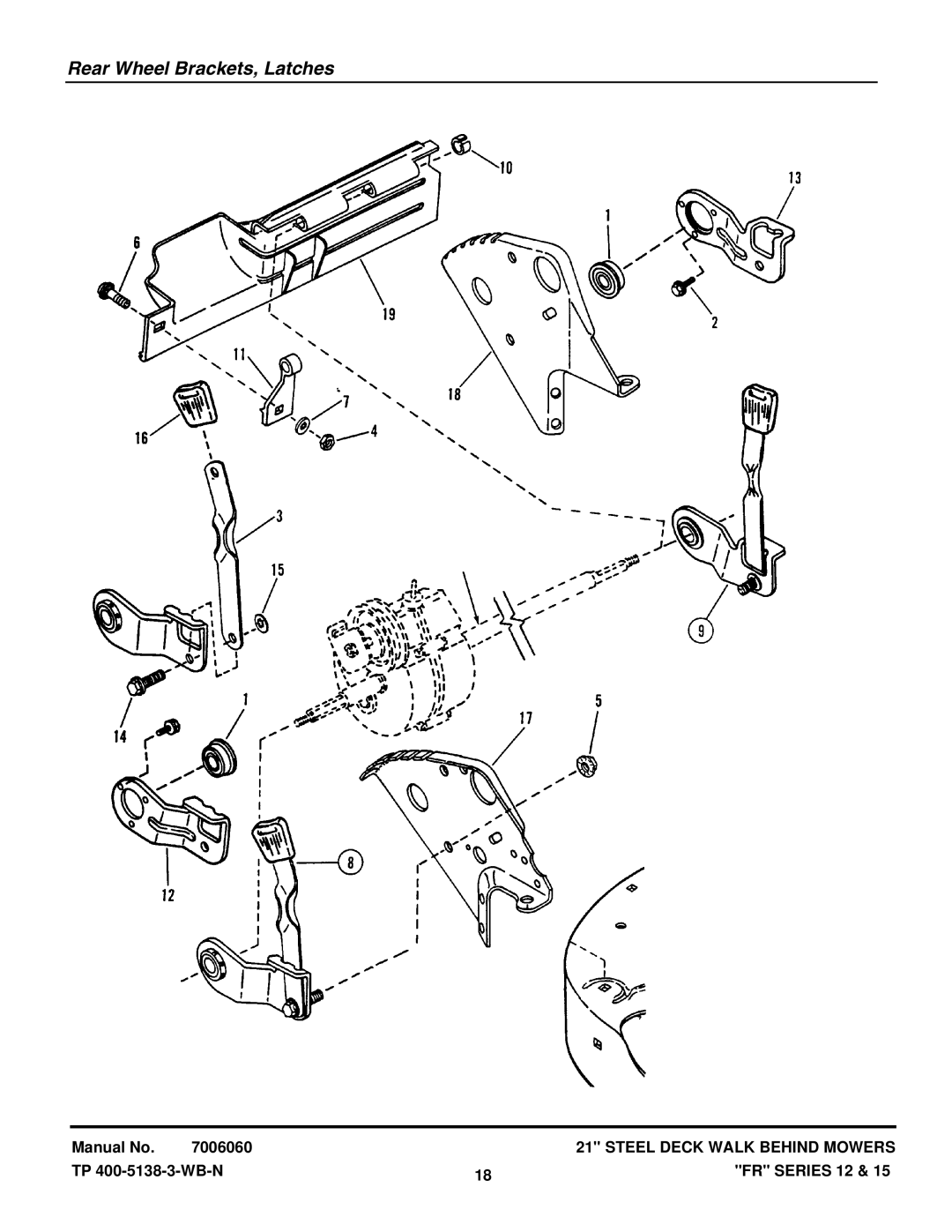 Snapper FRP216012E, FRPS216015E, NFRP216012E, NFRP216012E manual Rear Wheel Brackets, Latches 