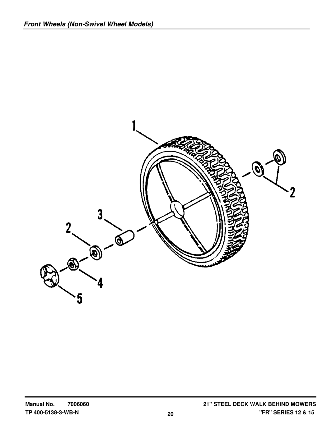 Snapper FRP216012E, FRPS216015E, NFRP216012E, NFRP216012E manual Front Wheels Non-Swivel Wheel Models 