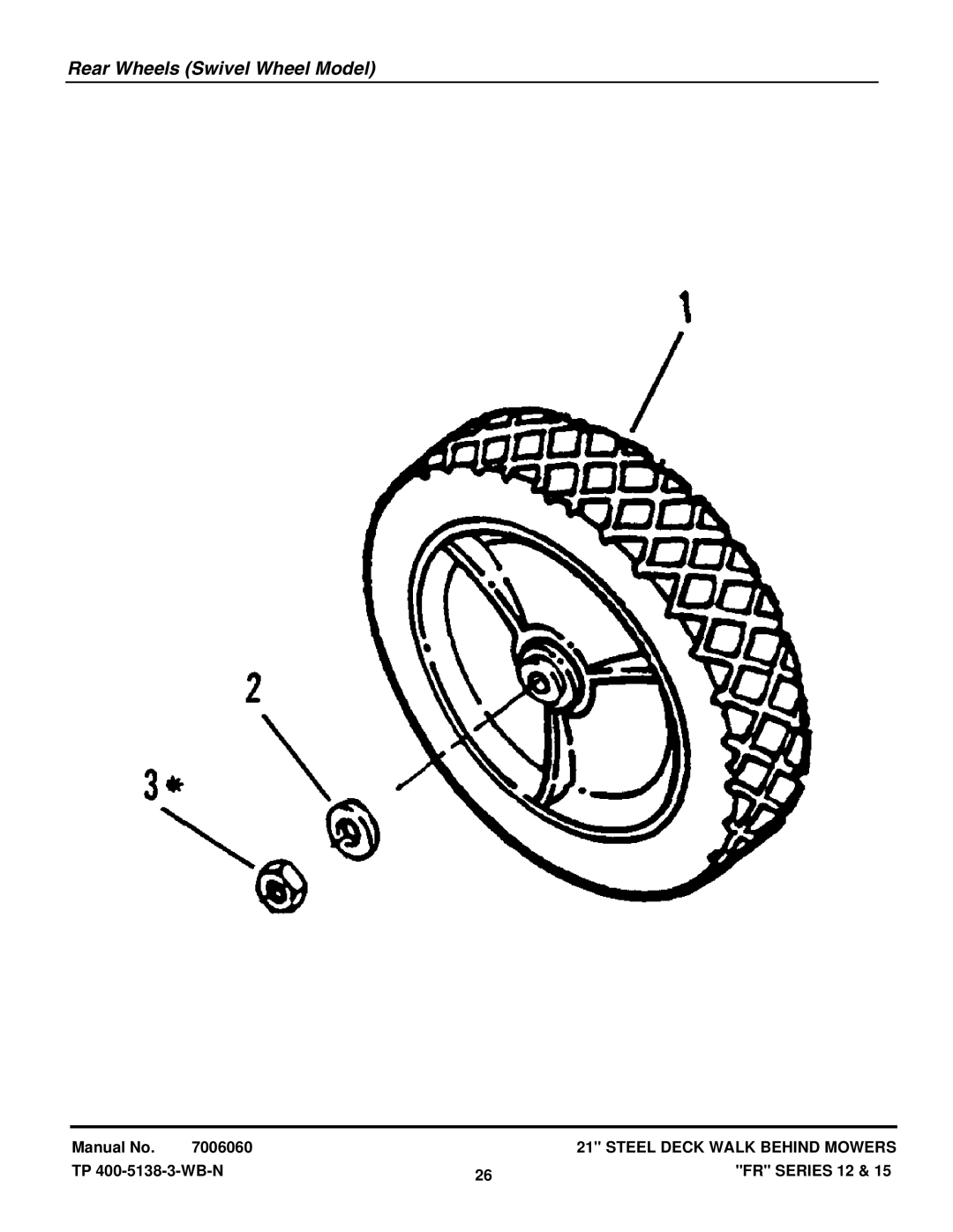 Snapper FRP216012E, FRPS216015E, NFRP216012E, NFRP216012E manual Rear Wheels Swivel Wheel Model 