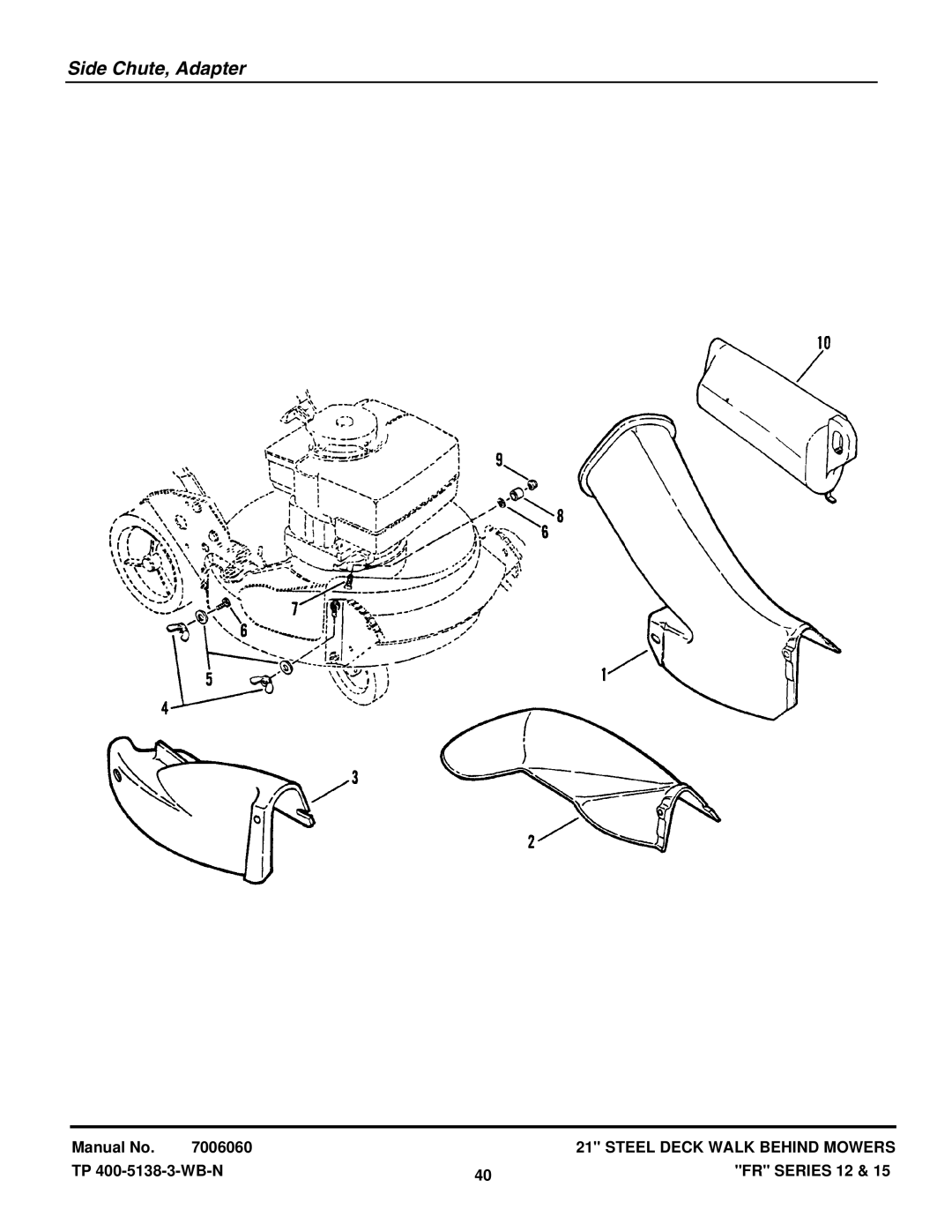 Snapper FRP216012E, FRPS216015E, NFRP216012E, NFRP216012E manual Side Chute, Adapter 