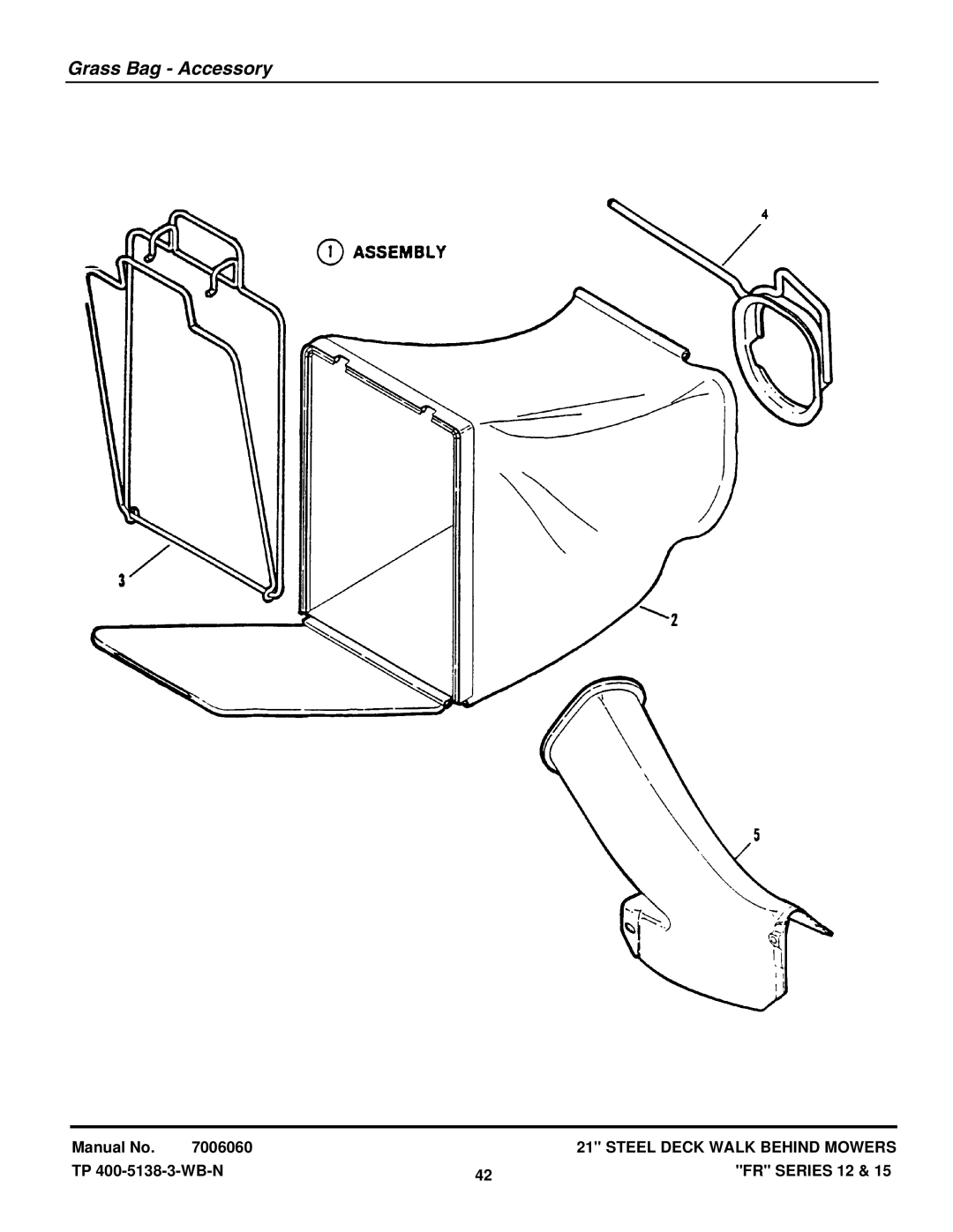 Snapper FRP216012E, FRPS216015E, NFRP216012E, NFRP216012E manual Grass Bag Accessory 