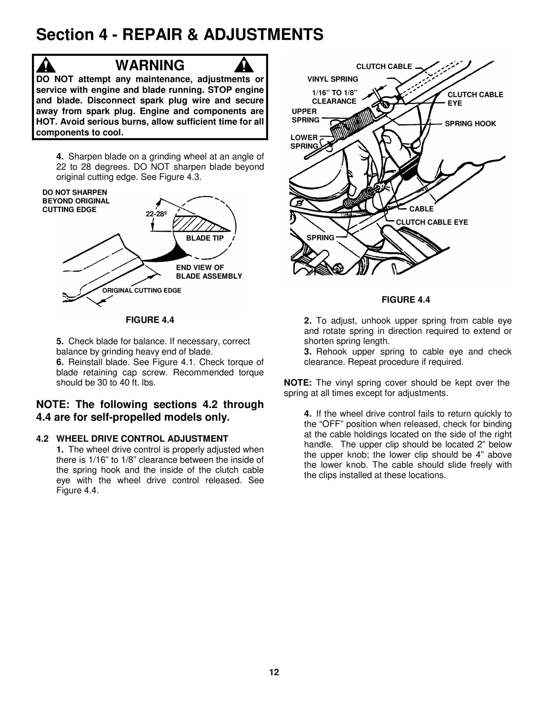 Snapper FRP216016 important safety instructions Wheel Drive Control Adjustment 