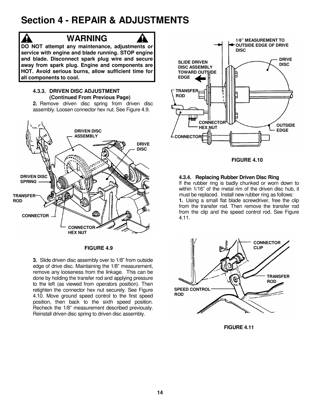 Snapper FRP216016 important safety instructions Replacing Rubber Driven Disc Ring 