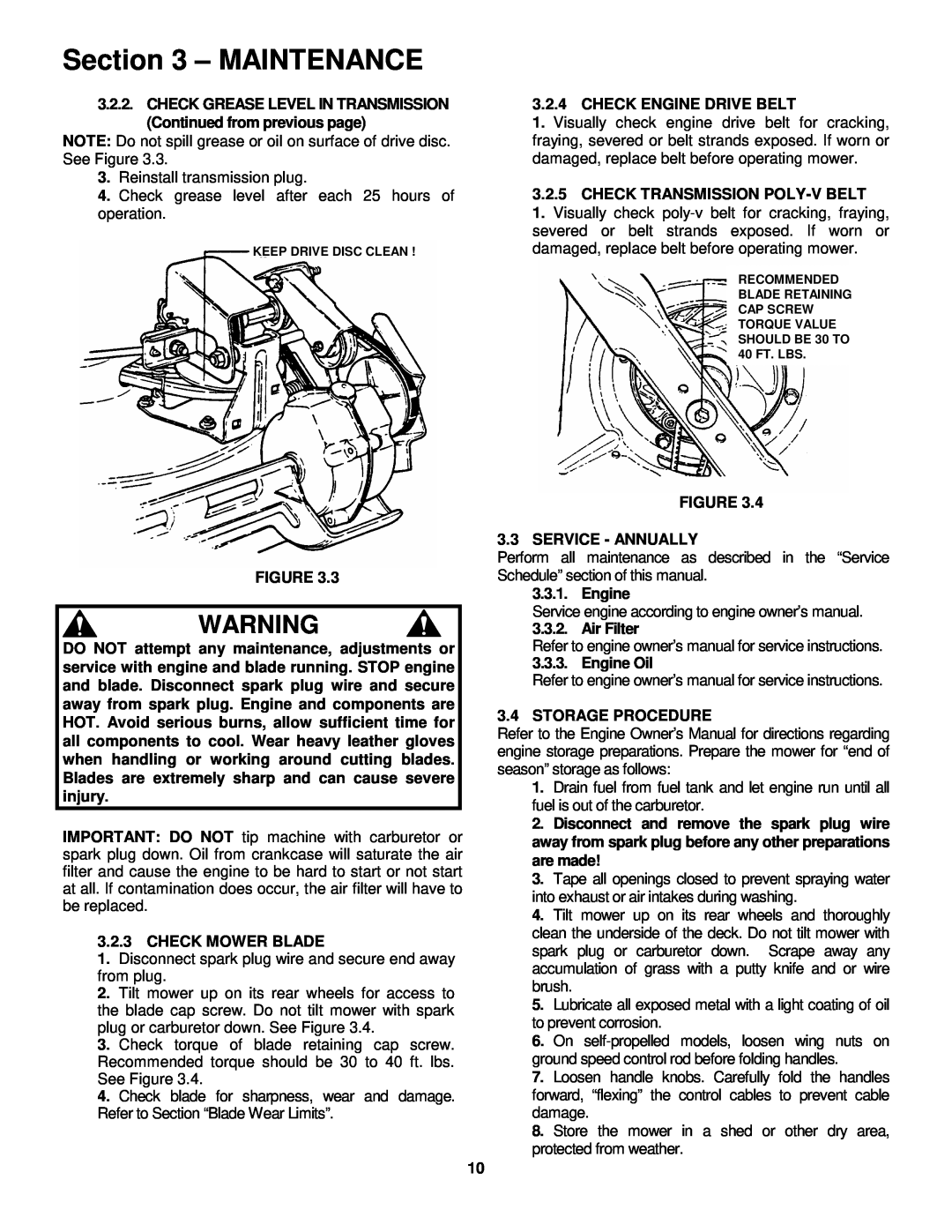 Snapper FRP216016 important safety instructions Maintenance 