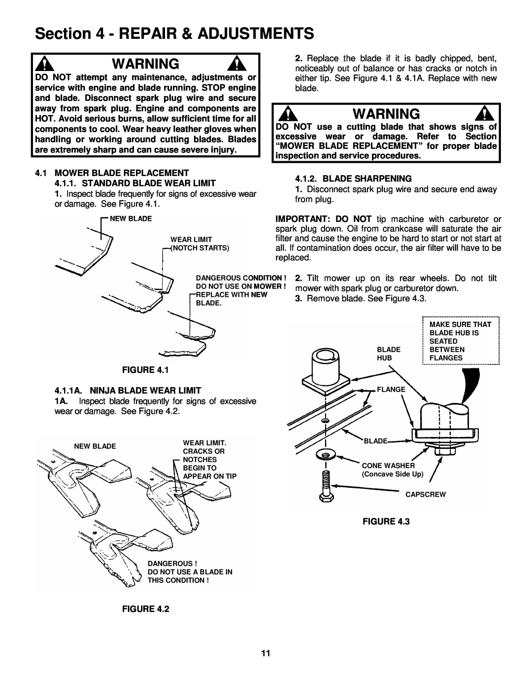 Snapper FRP216016 important safety instructions Repair & Adjustments 