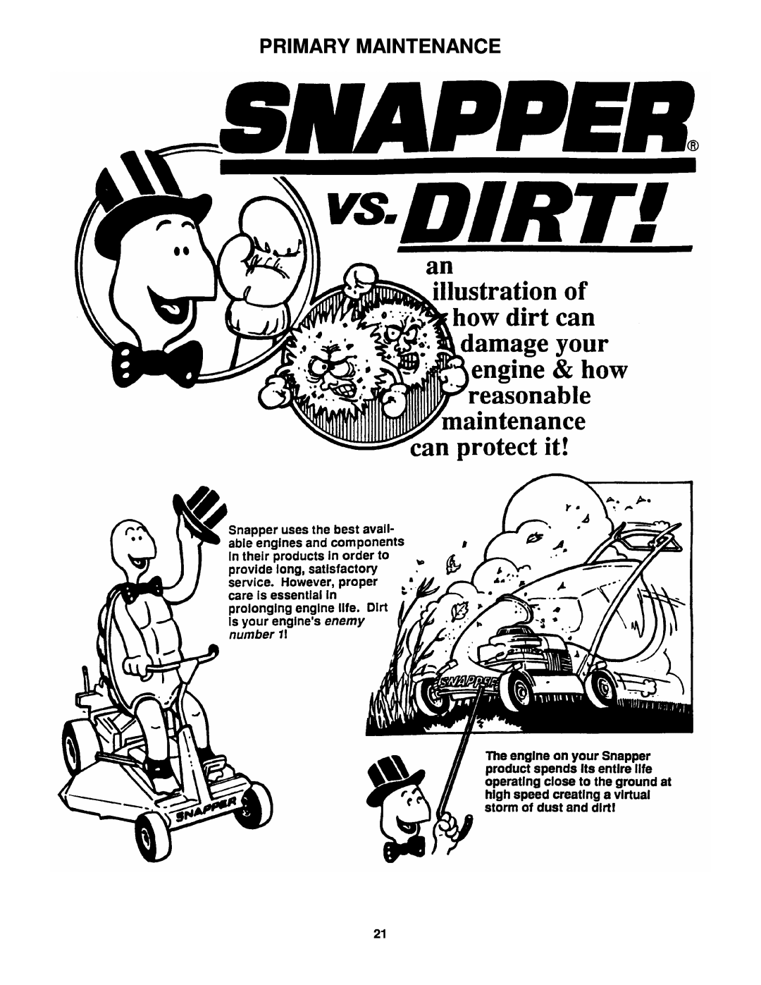 Snapper FRP216016 important safety instructions Primary Maintenance 