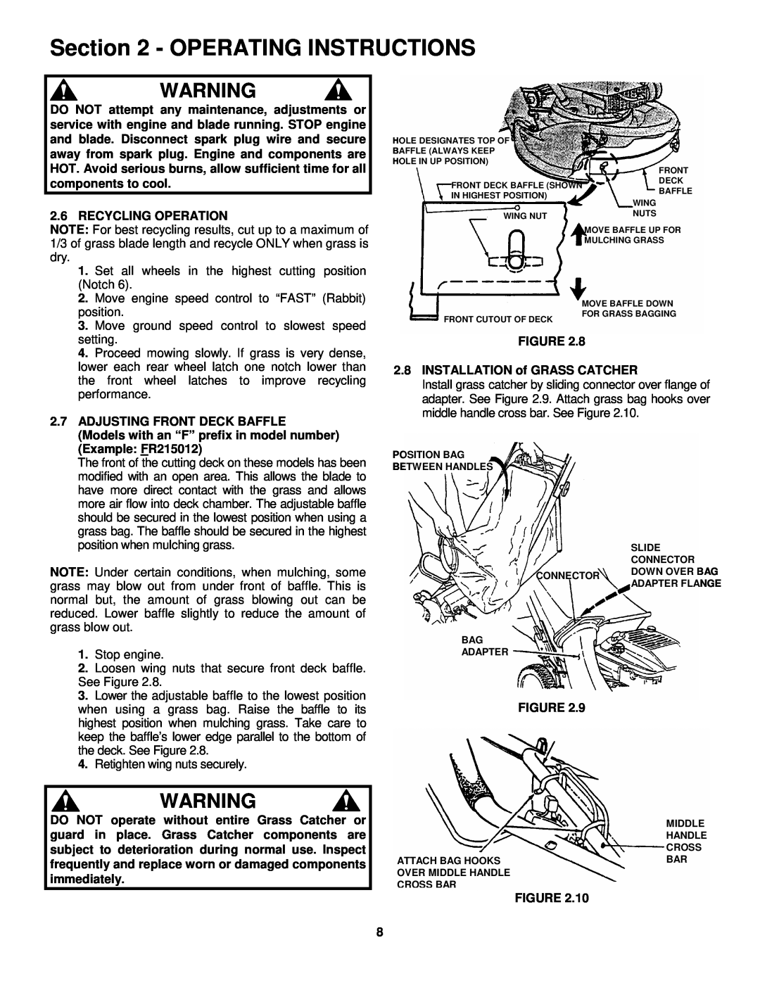 Snapper FRP216016 important safety instructions Operating Instructions, Recycling Operation 