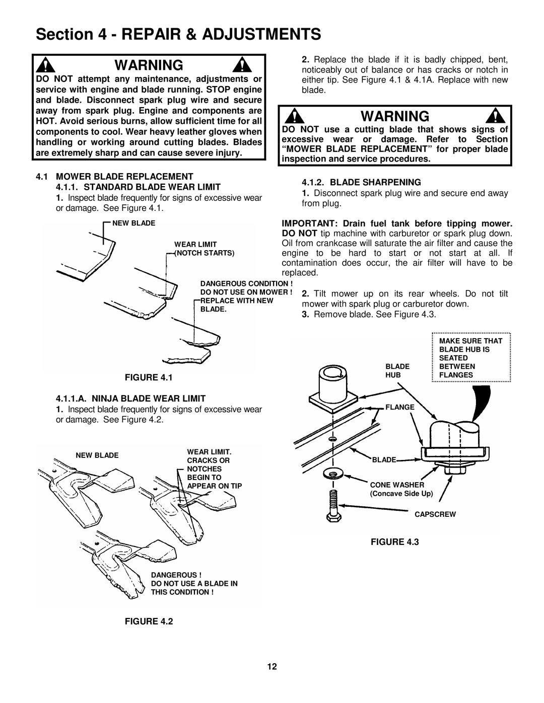 Snapper FRP2167517BV Mower Blade Replacement 4.1.1. Standard Blade Wear Limit, Blade Sharpening 