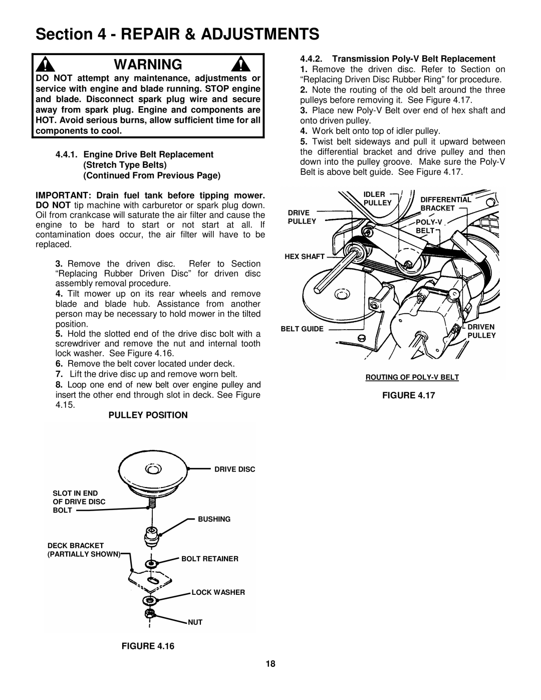 Snapper FRP2167517BV important safety instructions Pulley Position 