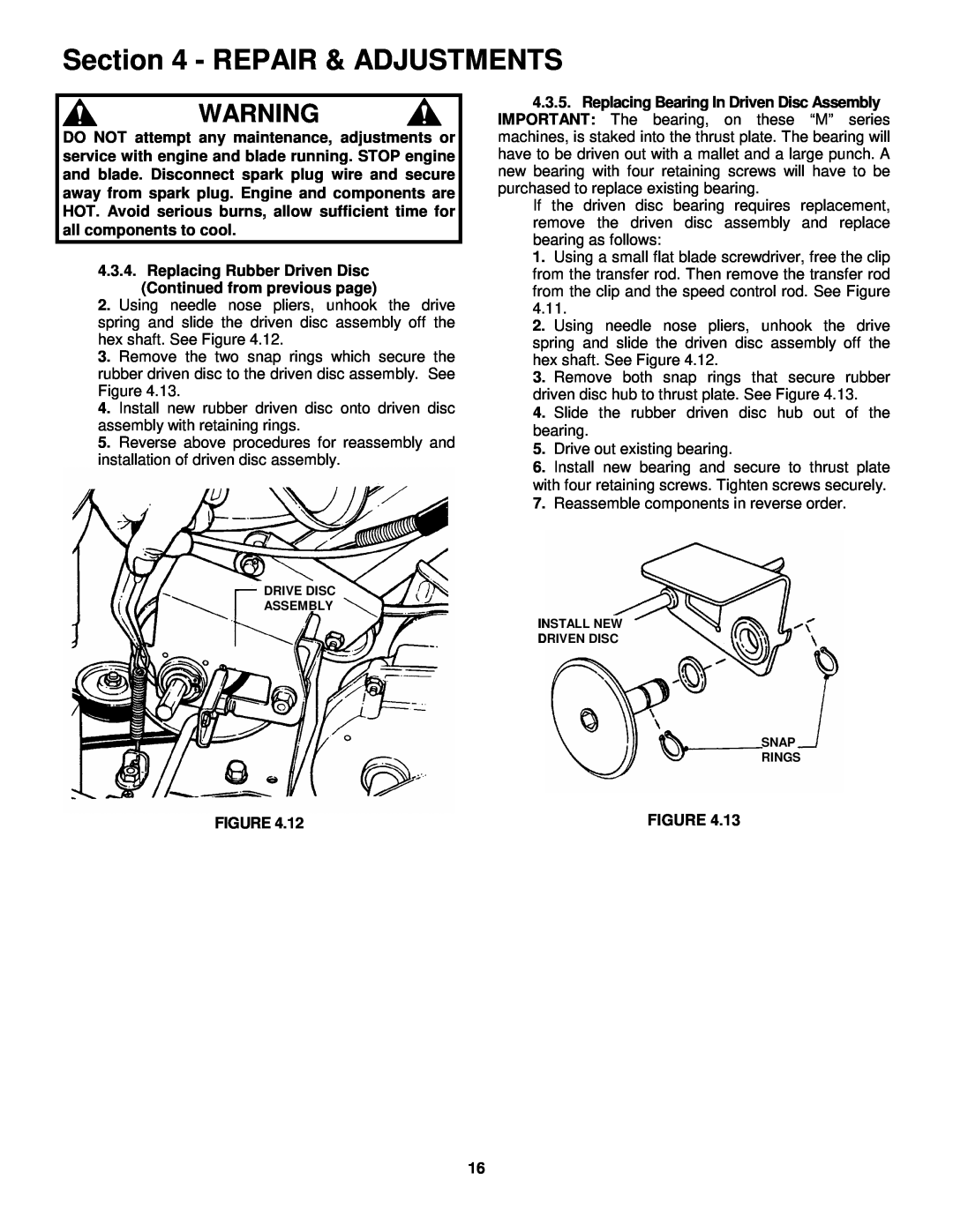 Snapper FRP2167517BV important safety instructions Repair & Adjustments 