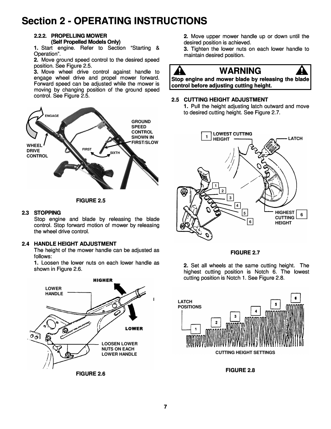 Snapper FRP2167517BV important safety instructions Operating Instructions, PROPELLING MOWER Self Propelled Models Only 