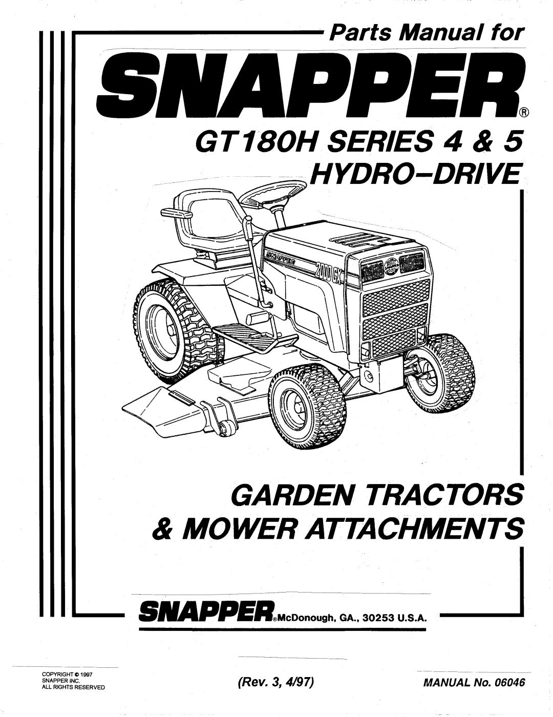 Snapper GT180H Series 4, GT180H Series 5 manual 