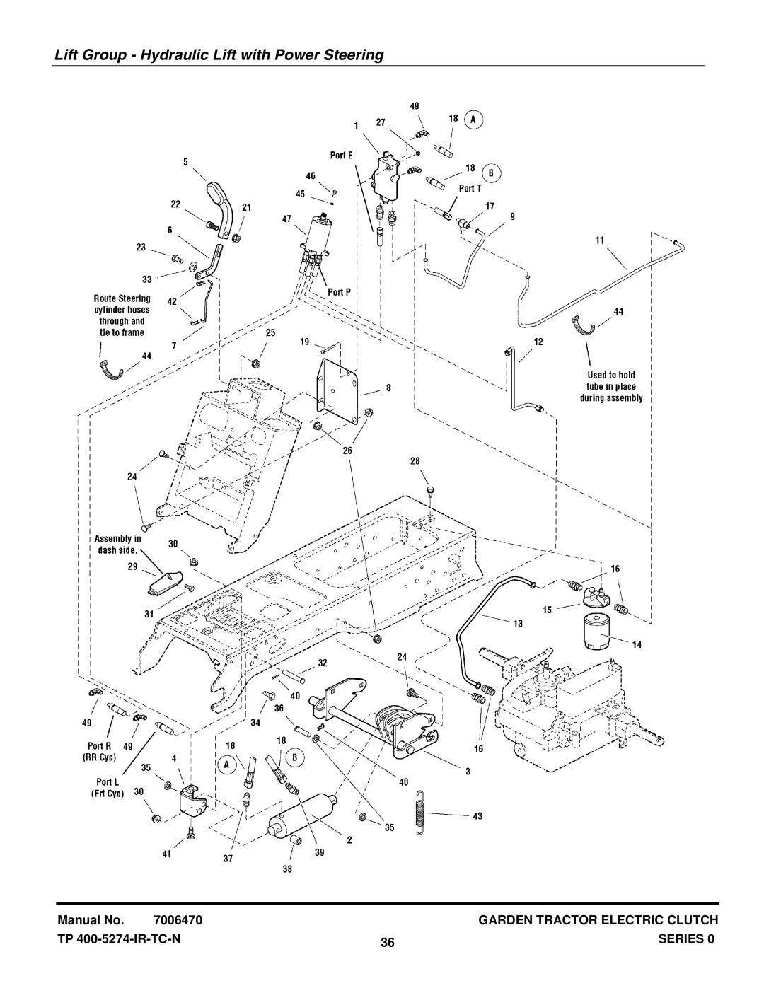 Snapper GT255400 (2690630) manual Lift Group Hydraulic Lift with Power Steering 