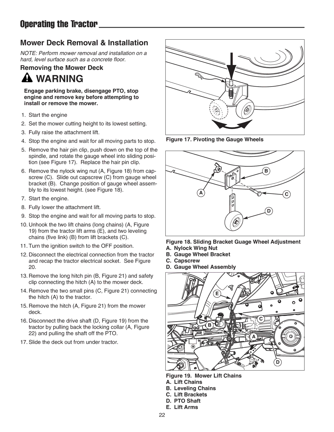 Snapper GT600 manual Mower Deck Removal & Installation, Removing the Mower Deck 