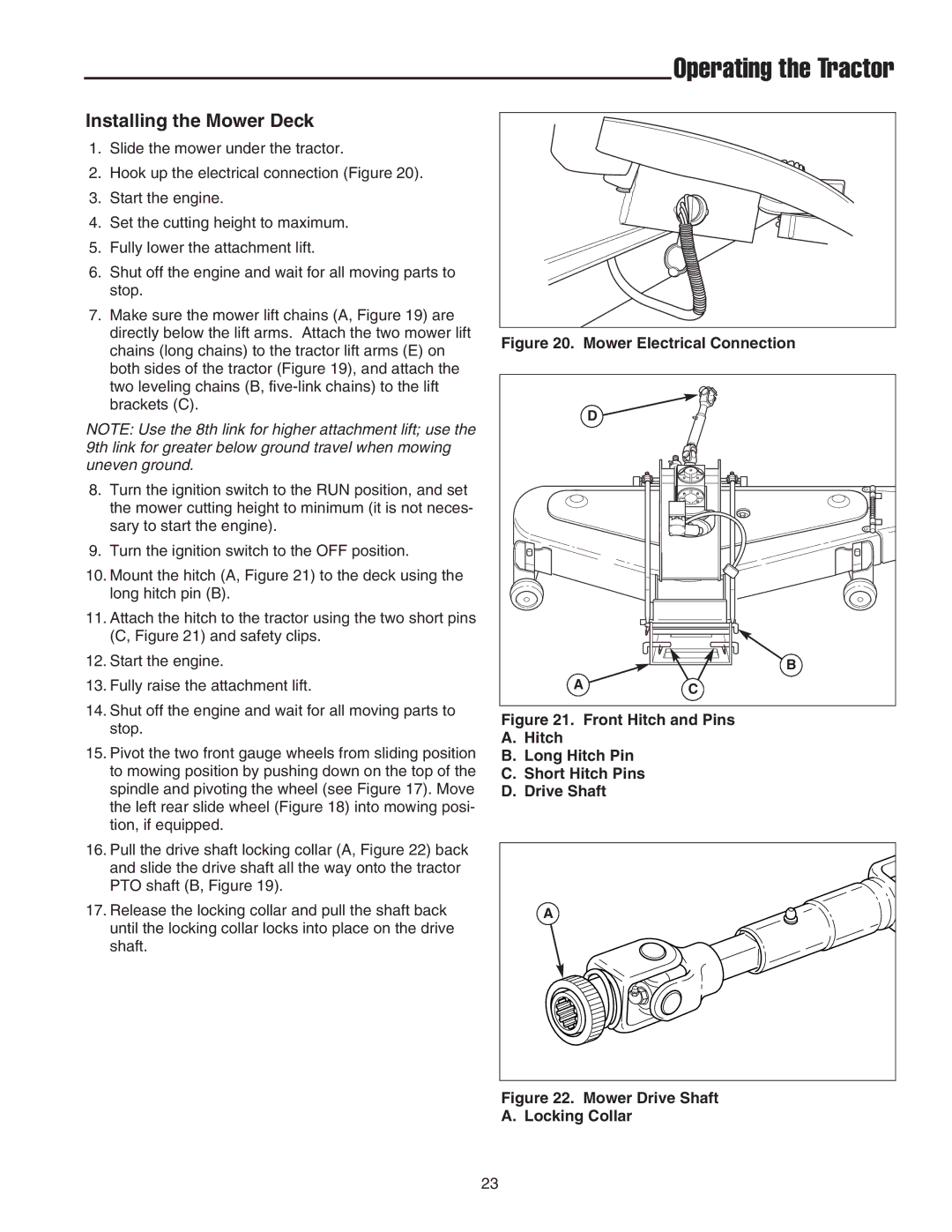 Snapper GT600 manual Installing the Mower Deck, Mower Electrical Connection 