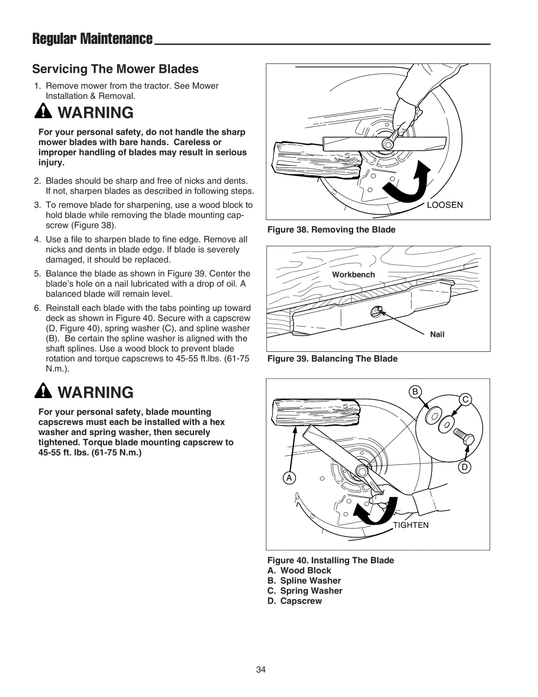 Snapper GT600 manual Servicing The Mower Blades, Removing the Blade 