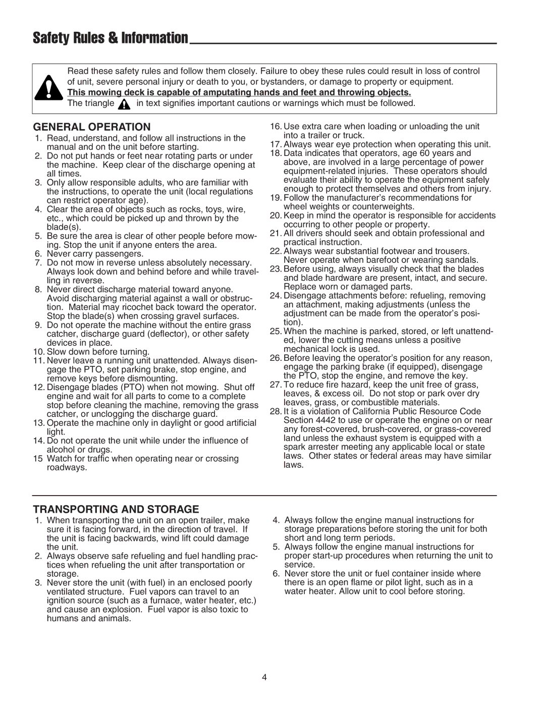 Snapper GT600 manual Safety Rules & Information, General Operation 