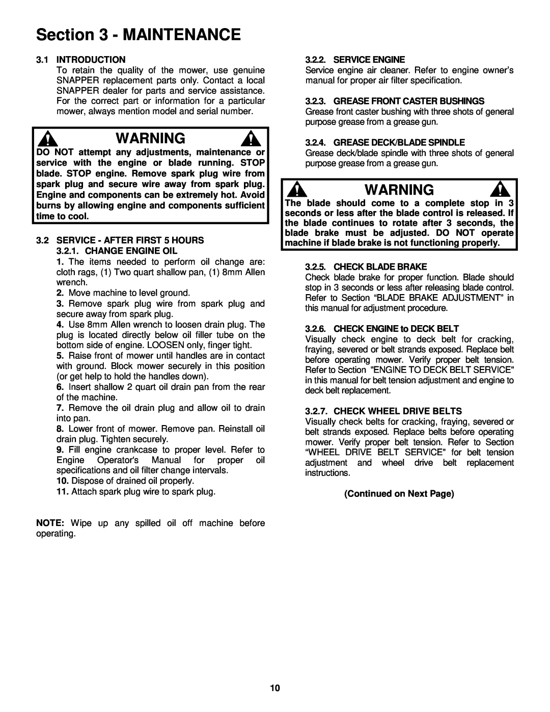 Snapper HWPS26600RV important safety instructions Maintenance 