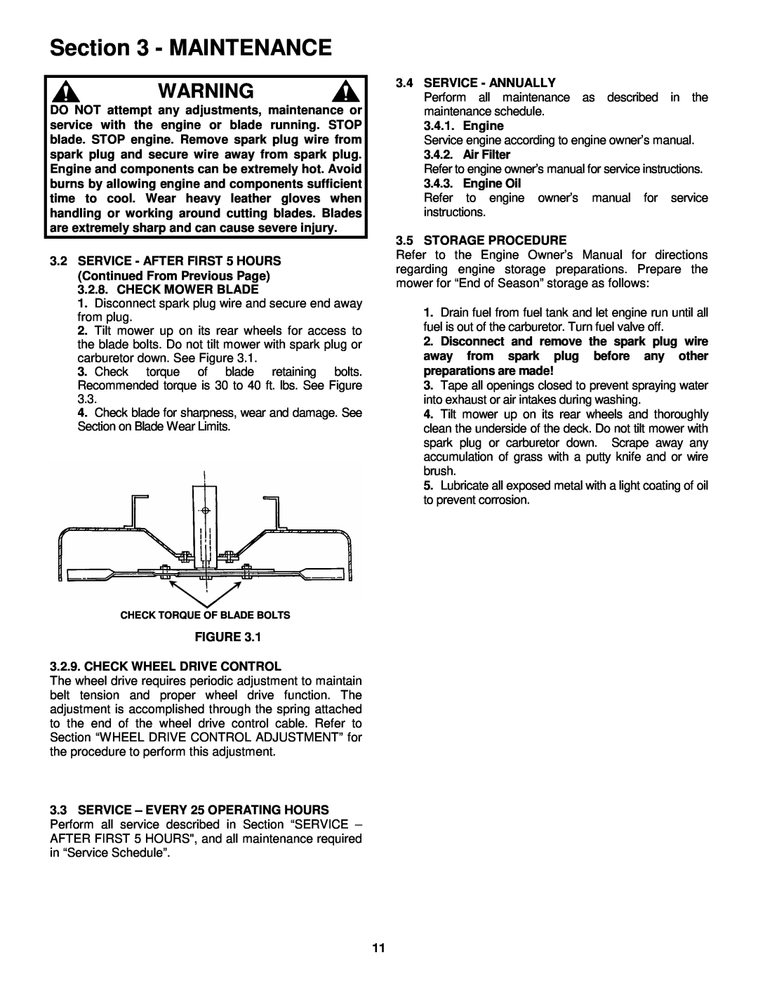 Snapper HWPS26600RV important safety instructions Maintenance, SERVICE - AFTER FIRST 5 HOURS Continued From Previous Page 