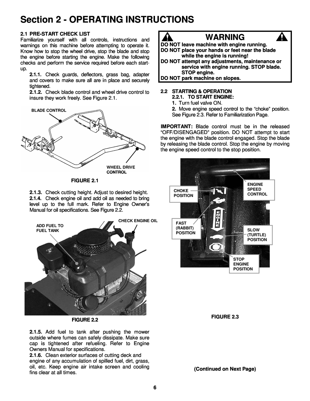 Snapper HWPS26600RV Operating Instructions, Pre-Start Check List, while the engine is running, Continued on Next Page 