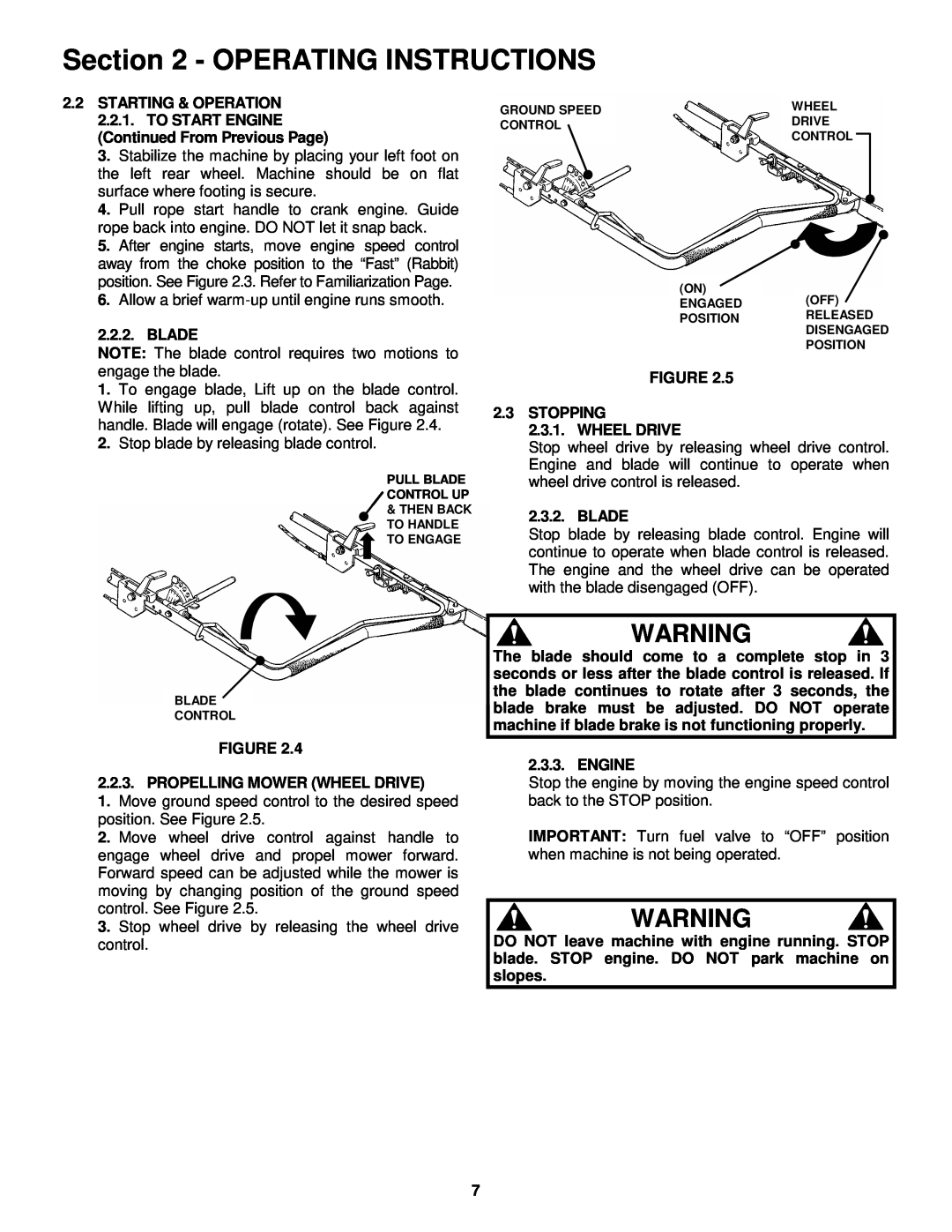 Snapper HWPS26600RV Operating Instructions, Starting & Operation, Blade, Propelling Mower Wheel Drive, Engine 