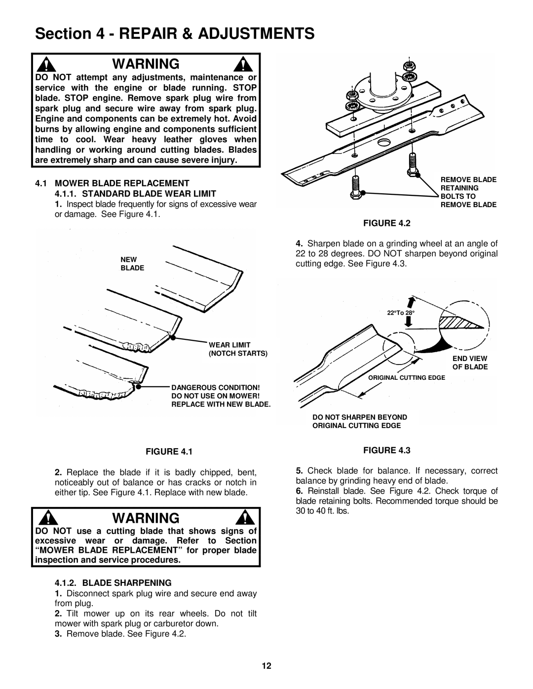 Snapper HWPS26700BV Mower Blade Replacement 4.1.1. Standard Blade Wear Limit, Blade Sharpening 